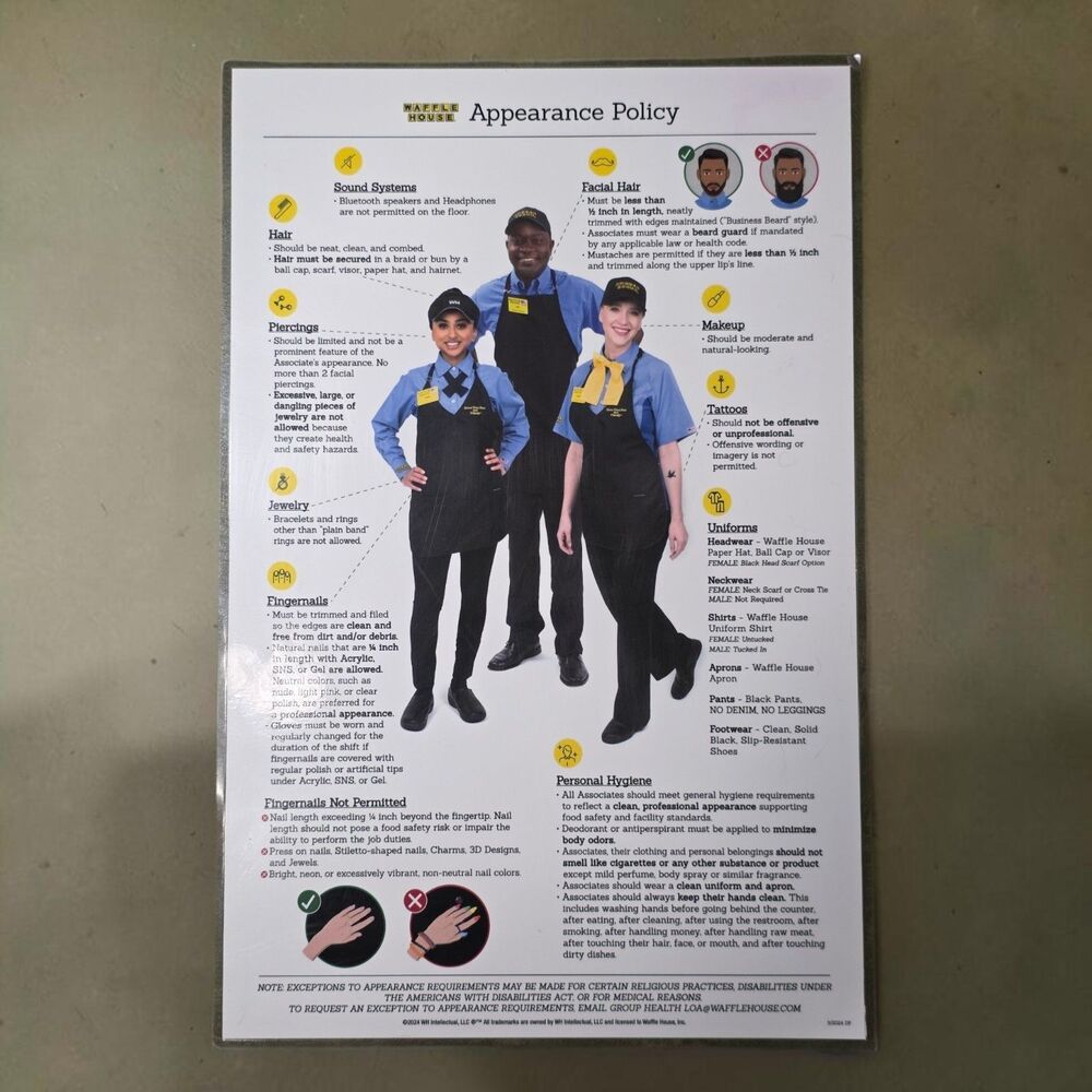 Waffle House Appearance Policy Poster 2024 Laminated Store Display 17x11 Rare